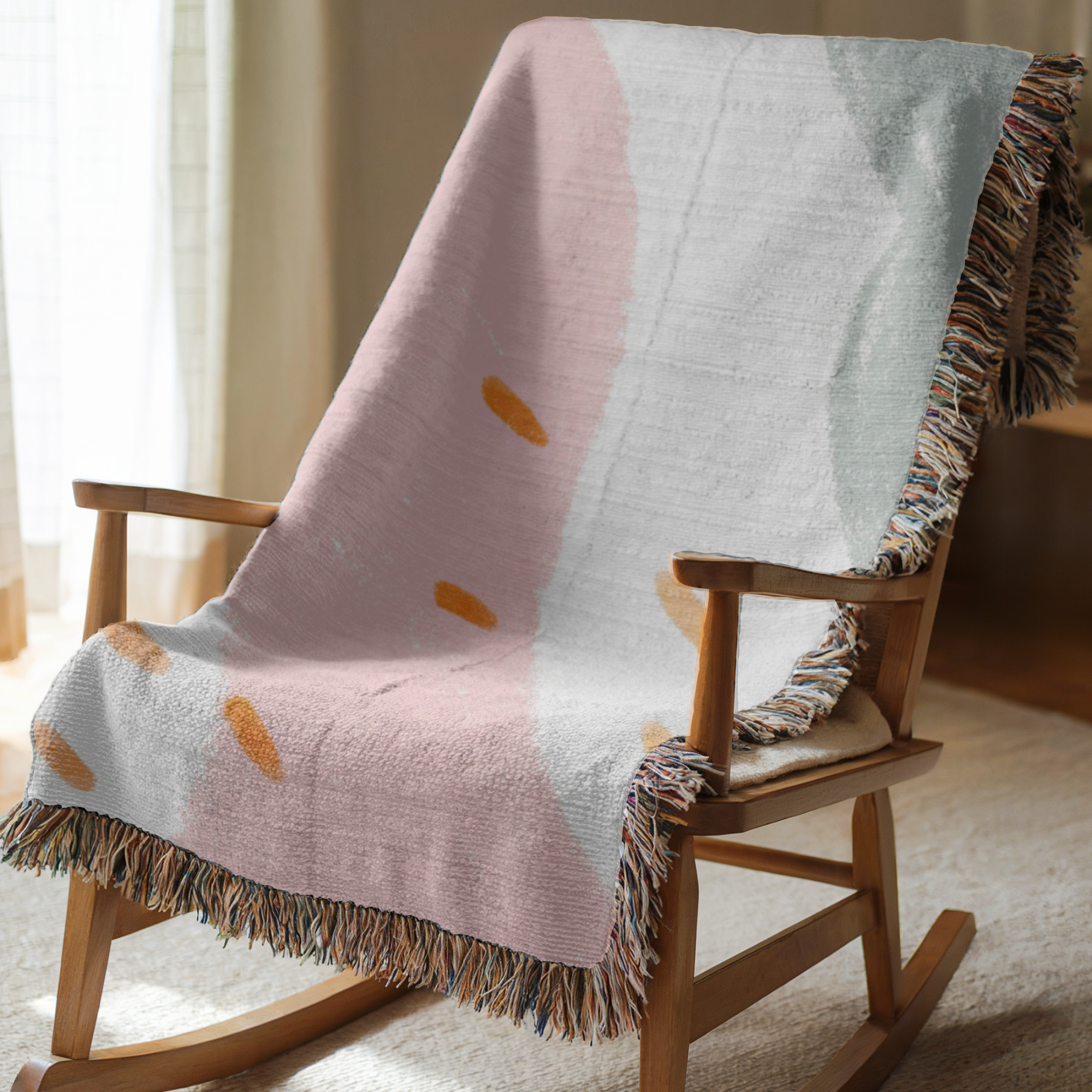 Hand Drawn Nature-Inspired Woven Blanket for Cozy Living