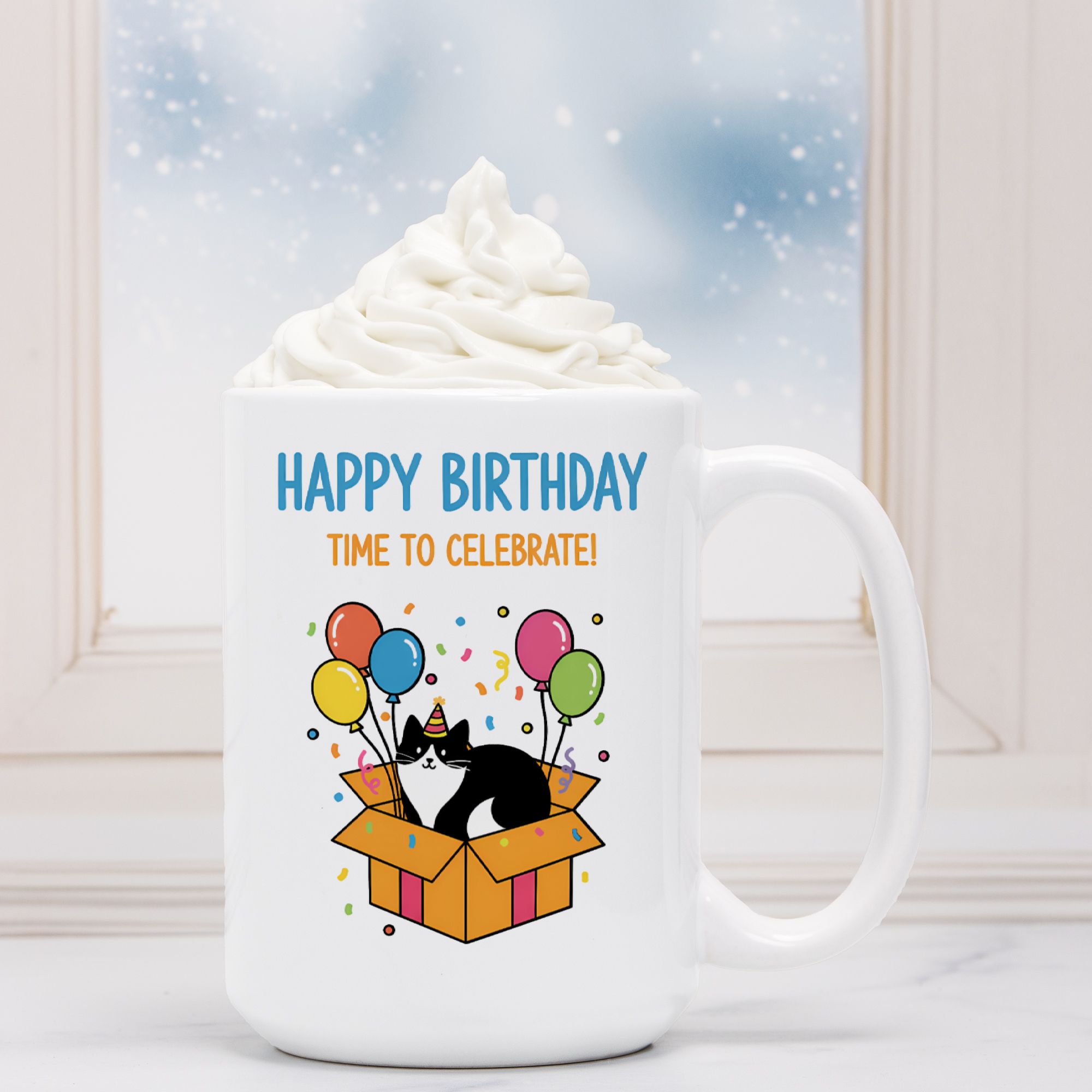 Cat Birthday Time To Celebrate Mug Deluxe 15oz.
