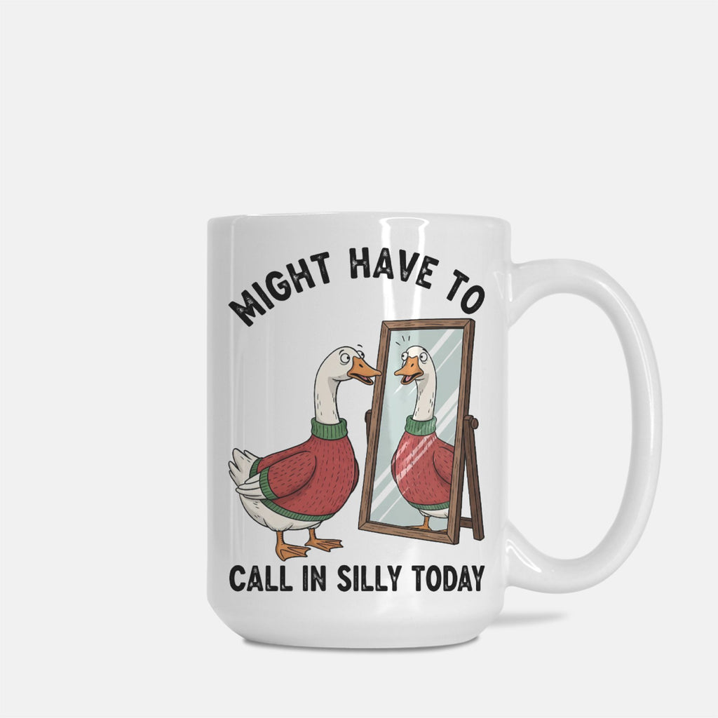 Mug with a goose illustration and text on a white background