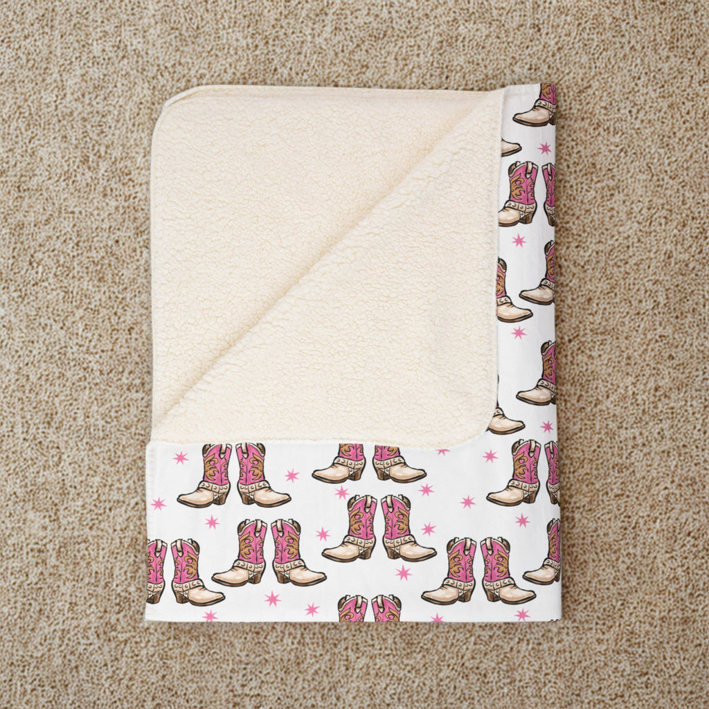 Sherpa Blanket - Pink Cowboy Boots Pattern