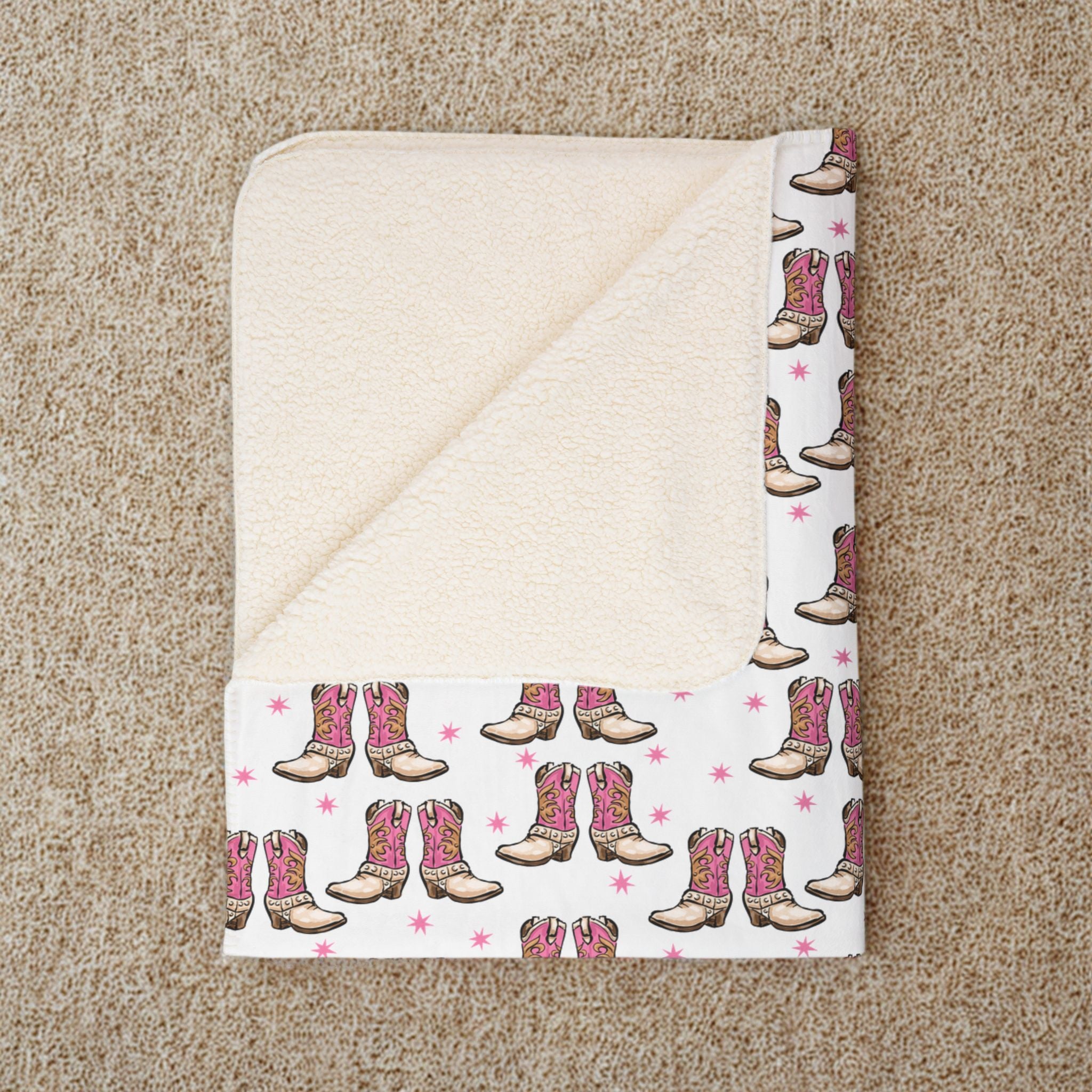 Sherpa Blanket - Pink Cowboy Boots Pattern