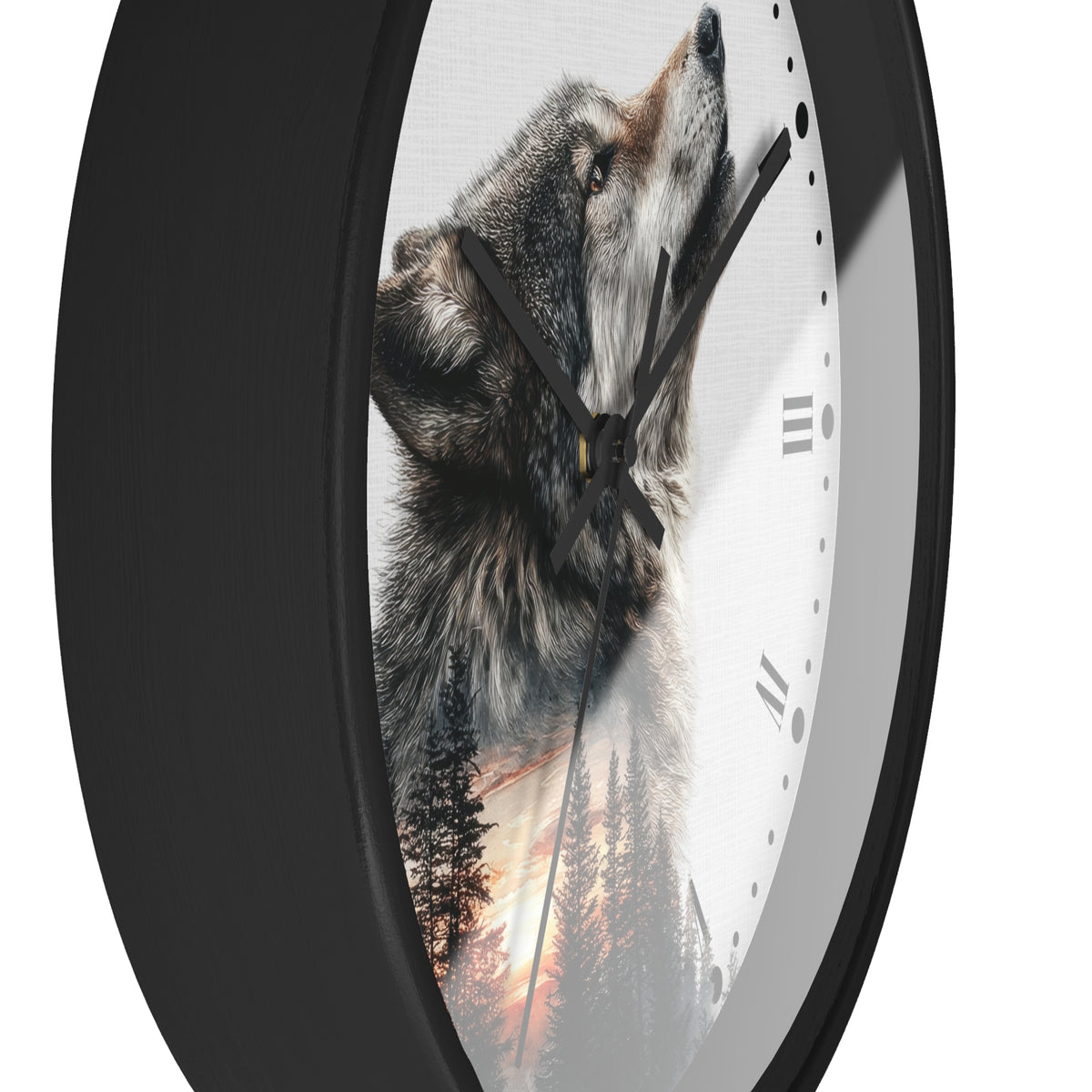 Wolf Sunset Wall Clock — Woodland Animal Art Decor