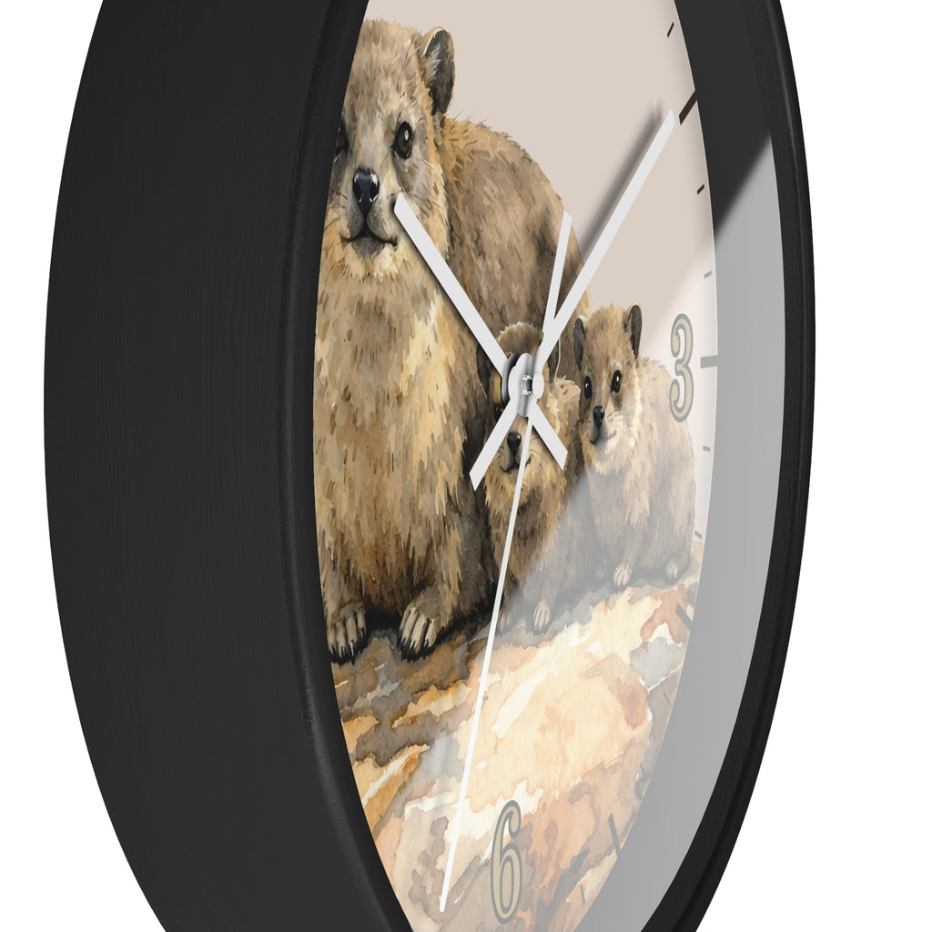 Rock Hyraxes Family Wall Clock — Watercolor Animal Decor