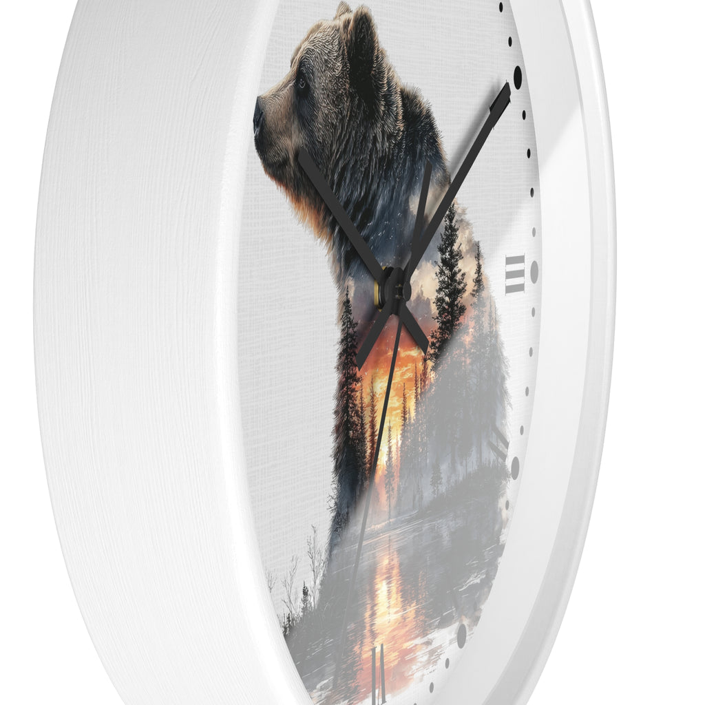 Bear Landscape Wall Clock — Rustic Wildlife Decor