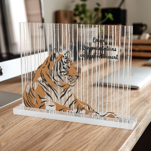 Tiger Acrylic Table Sign — 'Congrats on Your Retirement' Decorative Desk Plaque