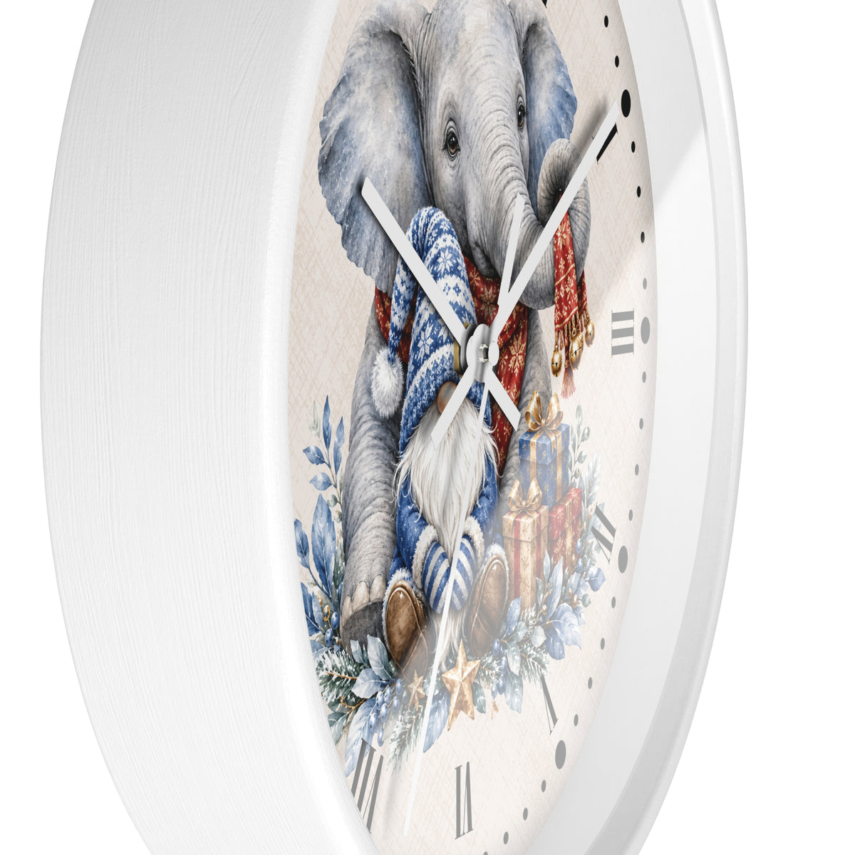 Elephant & Gnome Holiday Wall Clock —  Winter Animal Nursery Decor