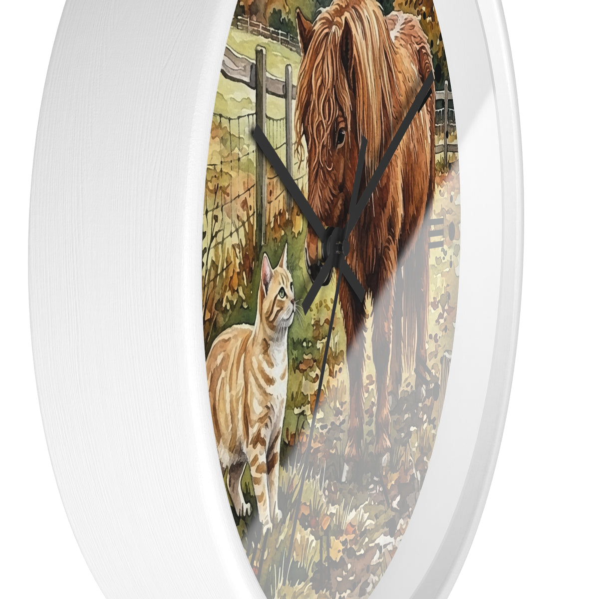 Pony and Tabby Cat Farmhouse Wood Wall Clock