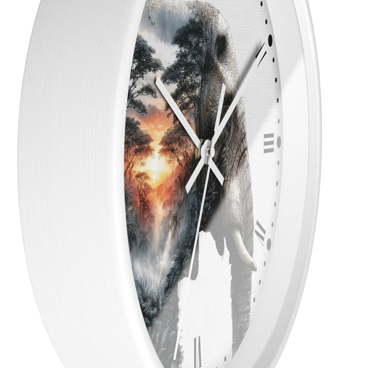 Elephant Sunrise Wall Clock — Wildlife Silhouette Art Decor