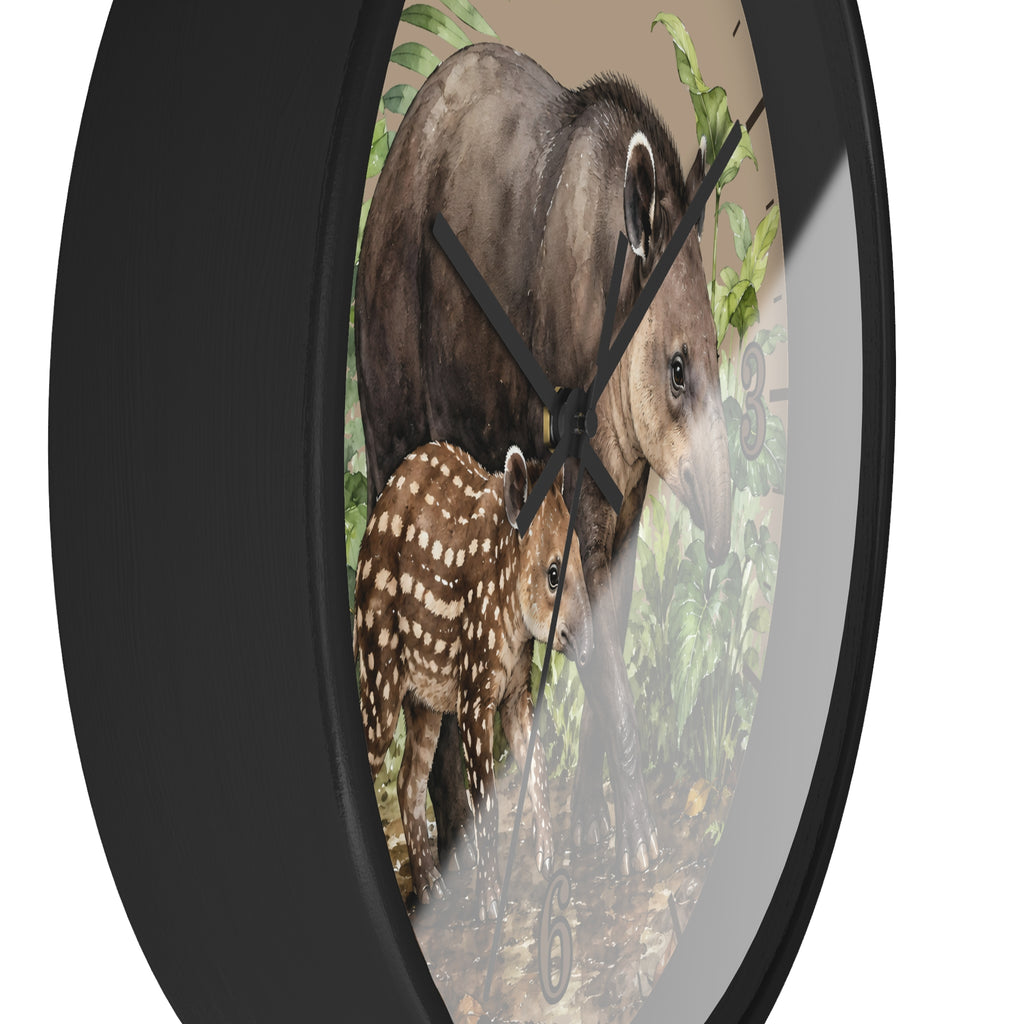 Baird's Tapir Family Wall Clock — Tropical Watercolor Jungle Nursery Decor