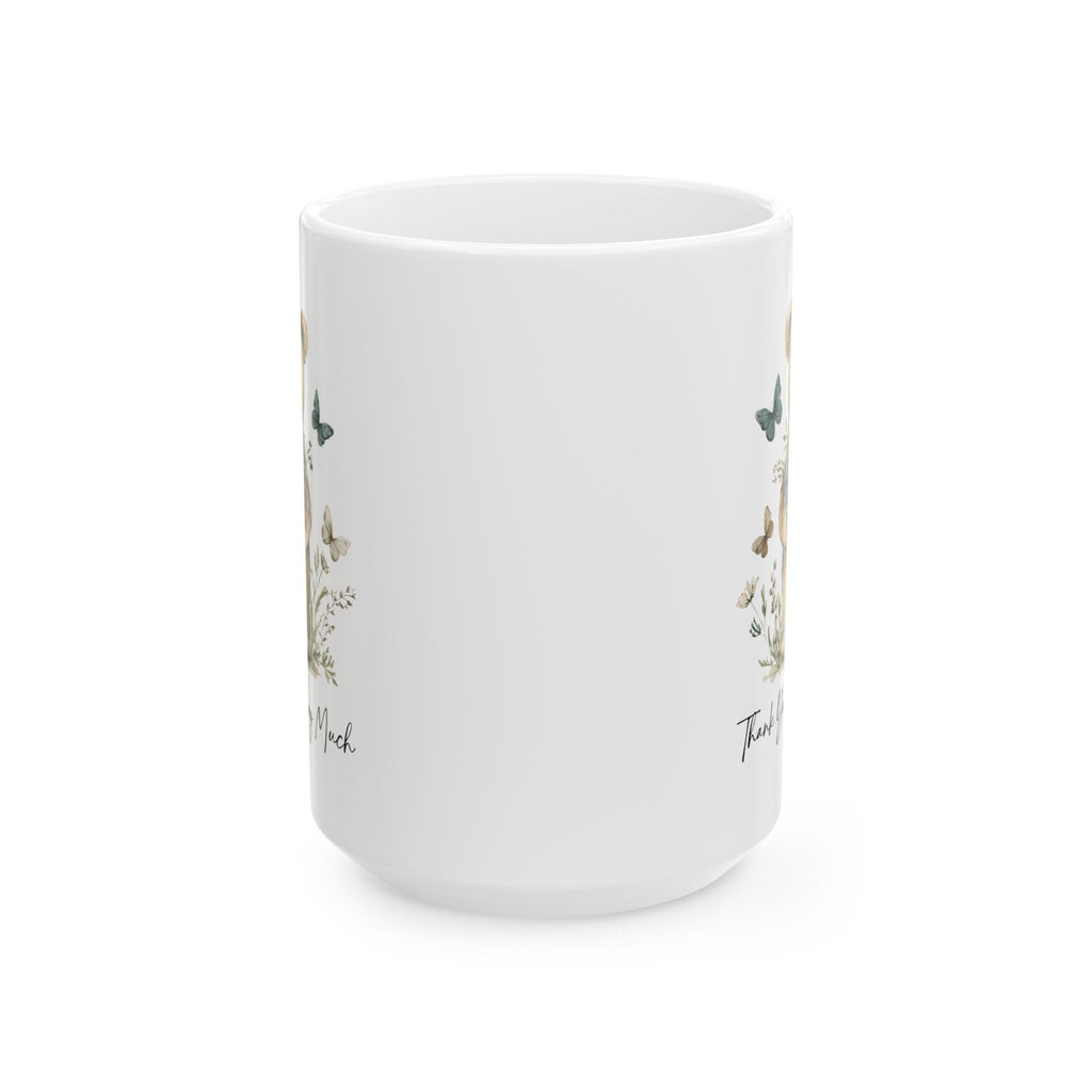Floral Teddy Bear Thank You Mug — Botanical Ceramic Coffee Cup (11oz, 15oz)