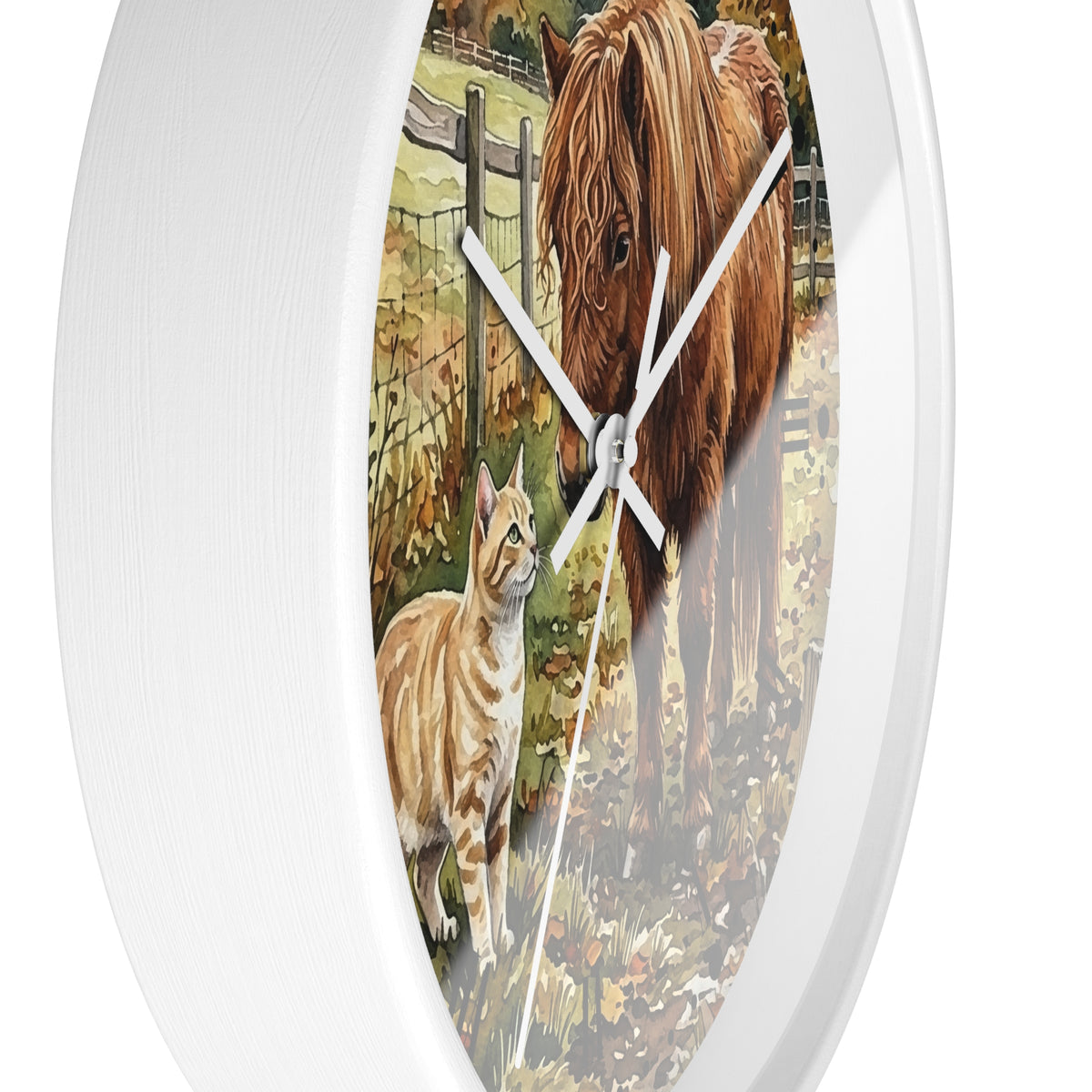 Pony and Tabby Cat Farmhouse Wood Wall Clock