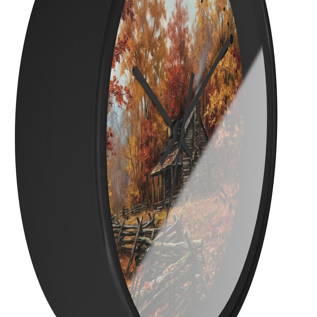Rustic Autumn Cabin Wall Clock