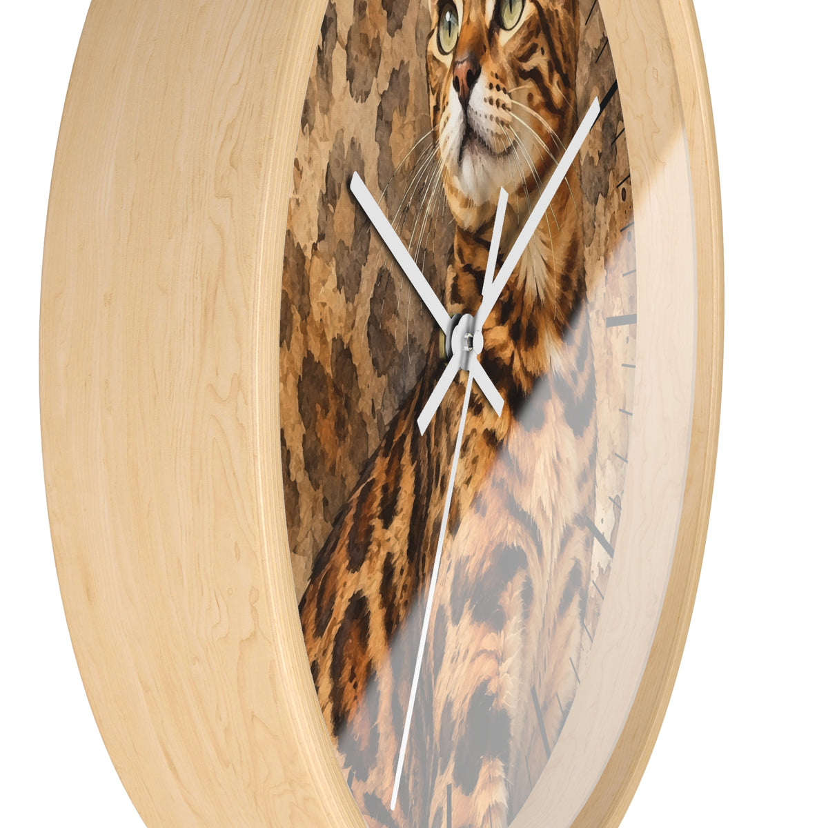 Cheetah Print Bengal Cat Wood Wall Clock – Wildlife-Inspired Home Decor for Cat Lovers