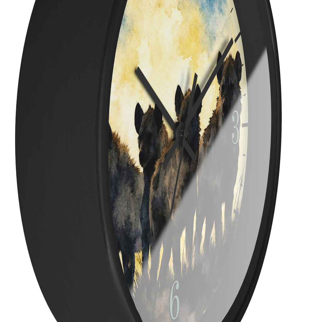 Spotted Hyenas Wall Clock – Watercolor Safari Animal Decor