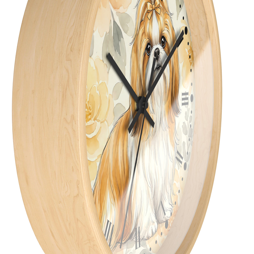 Shih Tzu Floral Wall Clock – Cute Dog Decor for Pet Lovers