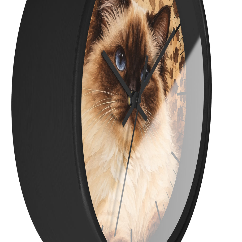 Cheetah Print Birman Cat Wood Wall Clock