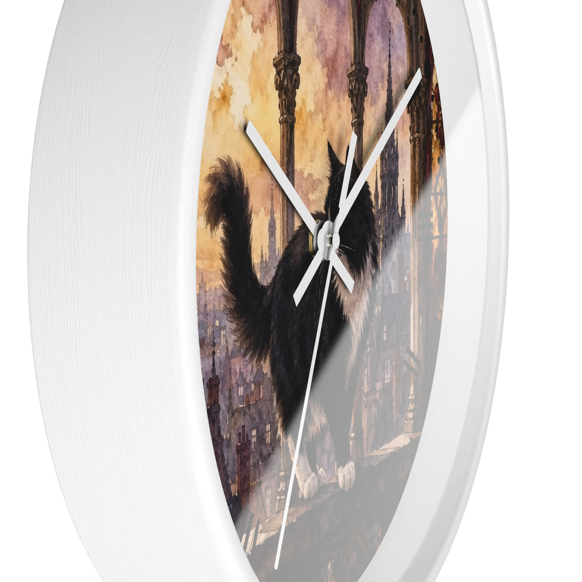 Gothic Black Tuxedo Cat Cathedral Wood Wall Clock