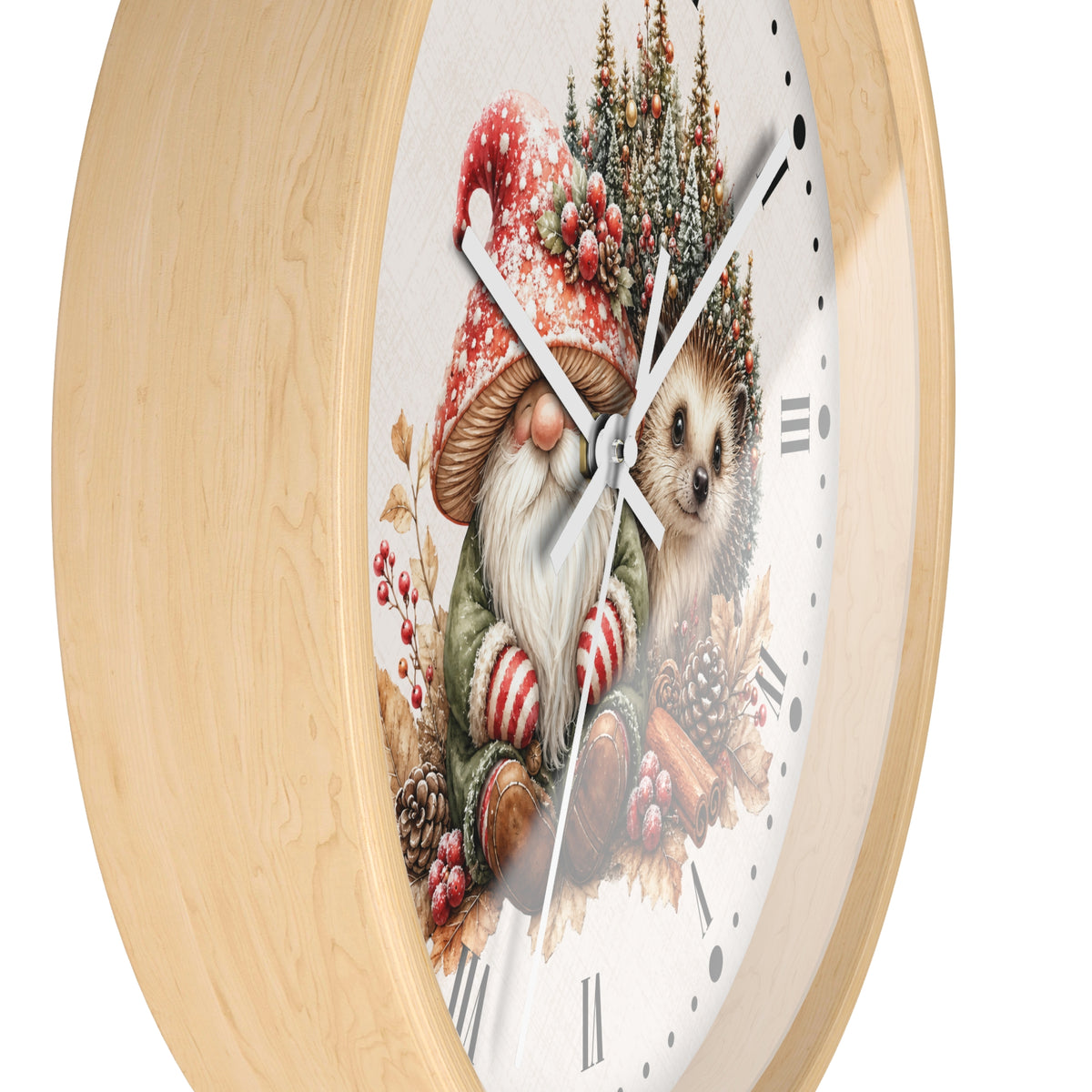 Christmas Gnome & Hedgehog Wall Clock — Cute Holiday Nursery Decor