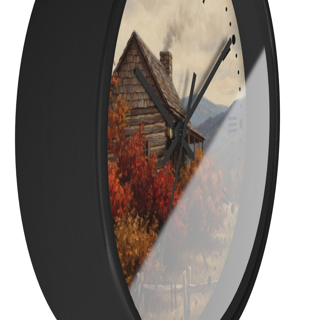 Rustic Cabin Autumn Mountain Wall Clock