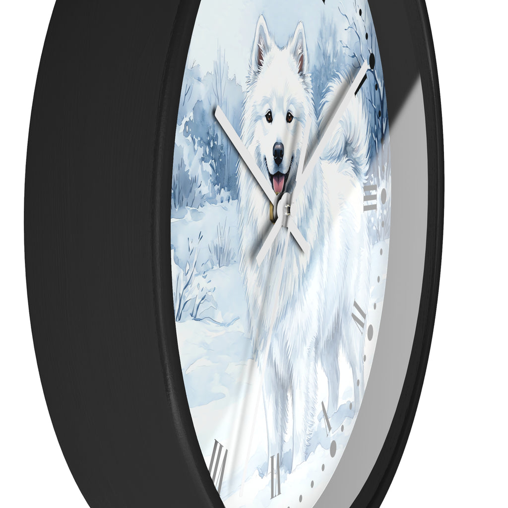 Watercolor Samoyed Wall Clock — Winter Dog Home Decor