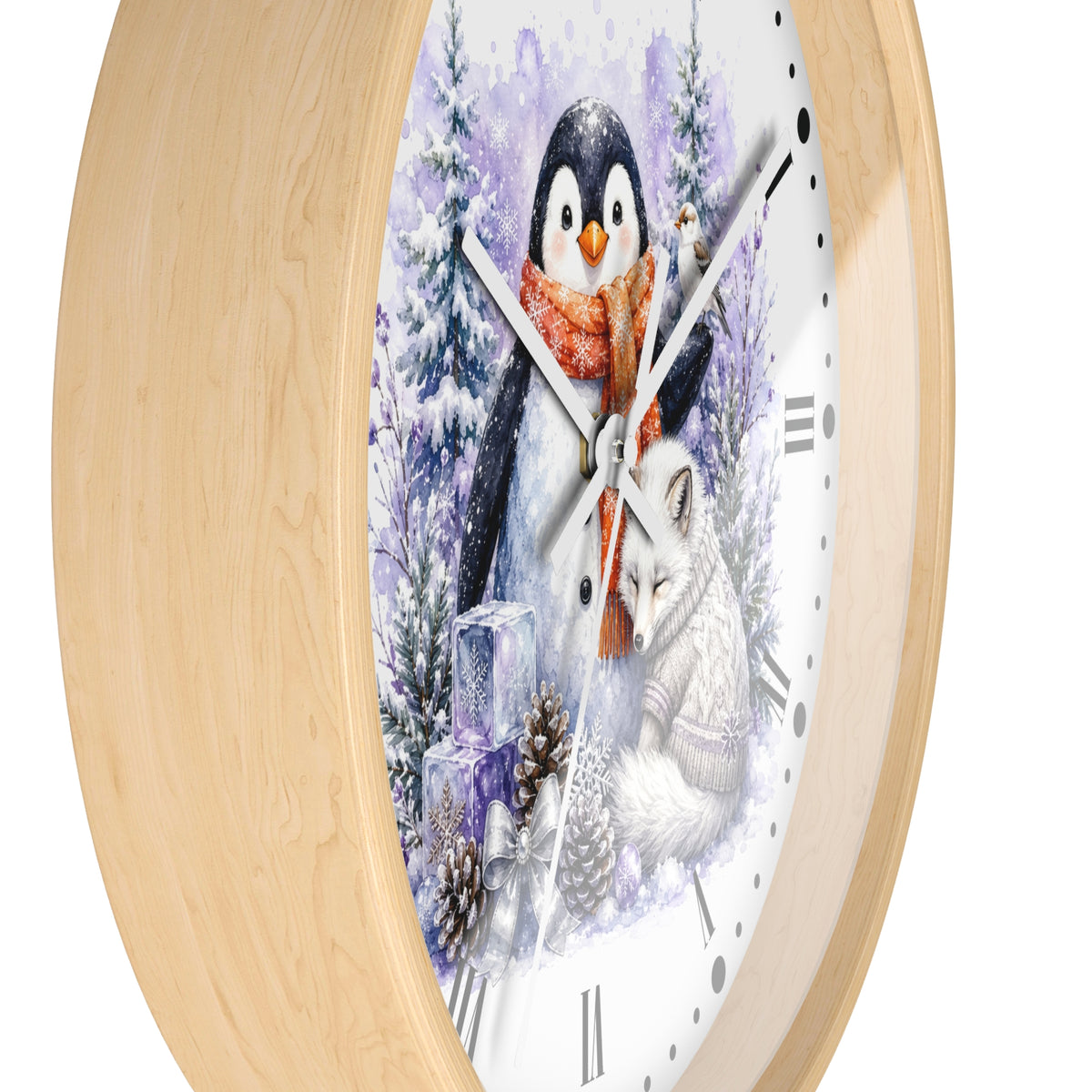Winter Penguin & Fox Wall Clock – Festive Snowy Forest Decor