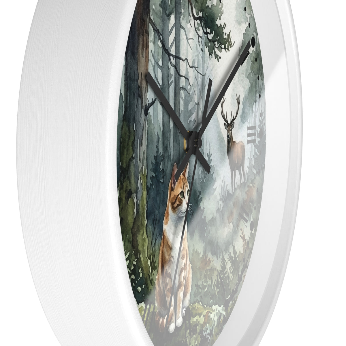 Forest Ginger Cat and Deer Woodland Wall Clock