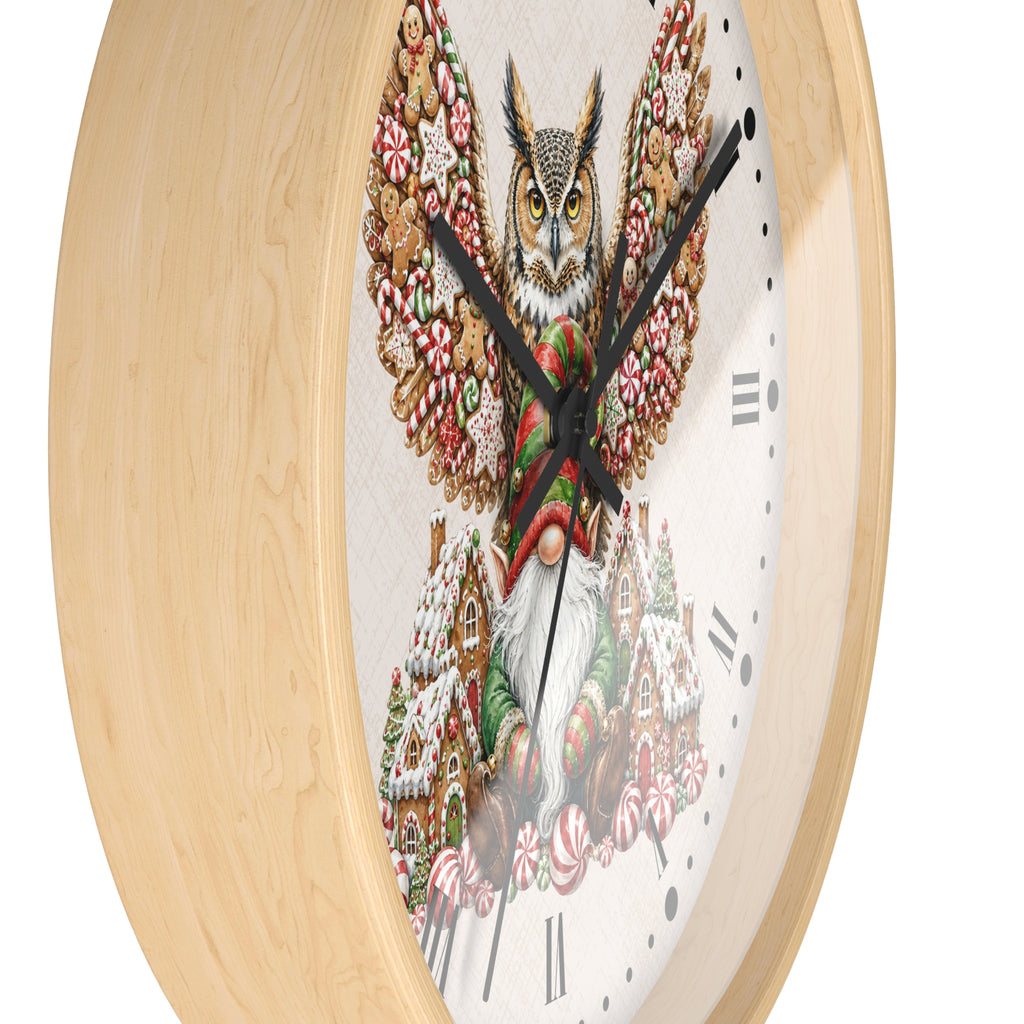 Christmas Owl &  Gnome Wall Clock – Festive Holiday Kitchen Decor
