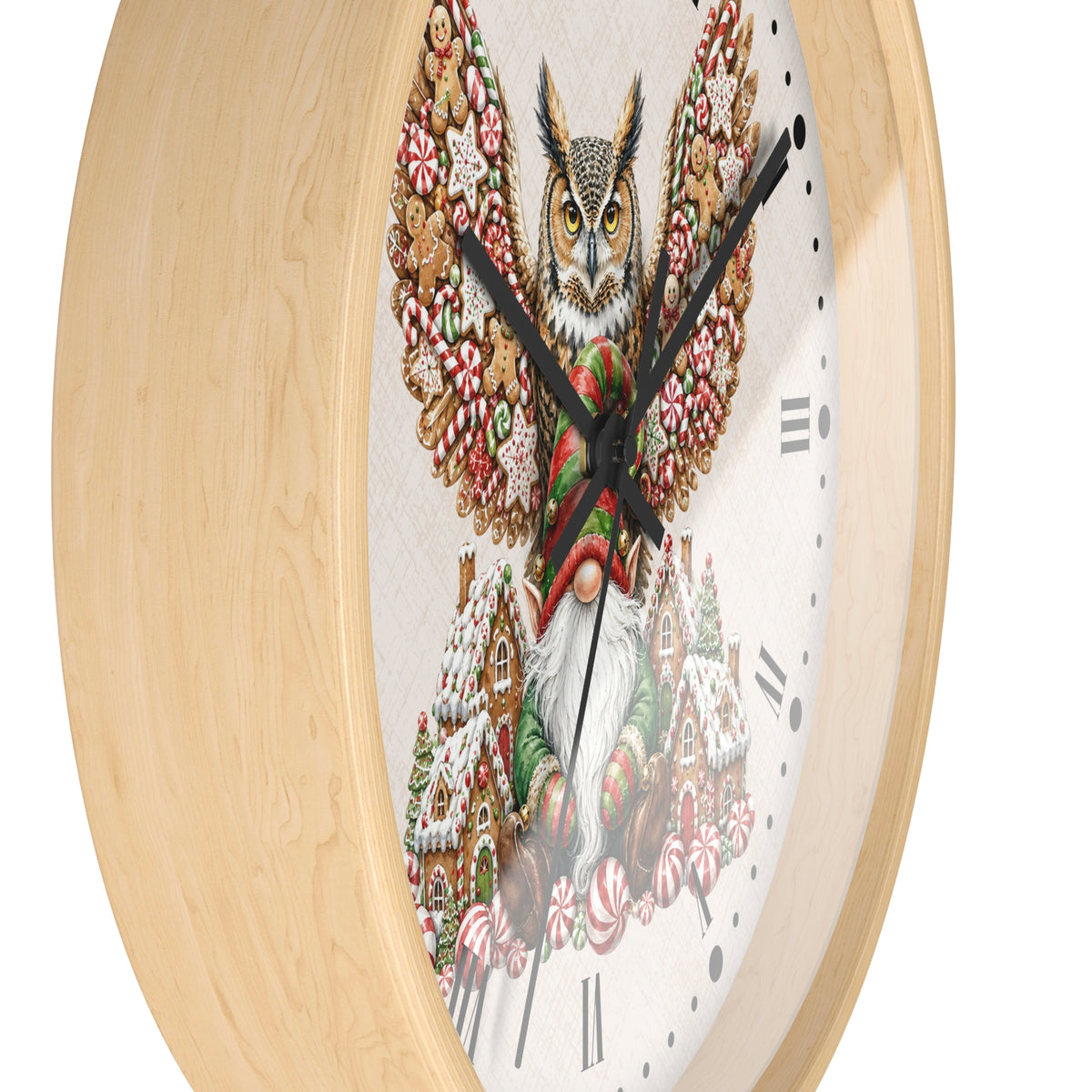 Christmas Owl &  Gnome Wall Clock – Festive Holiday Kitchen Decor