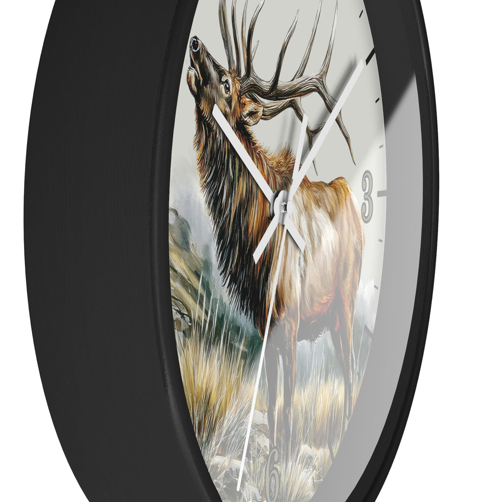 Elk Winter Wall Clock – Rustic Wildlife Home Decor