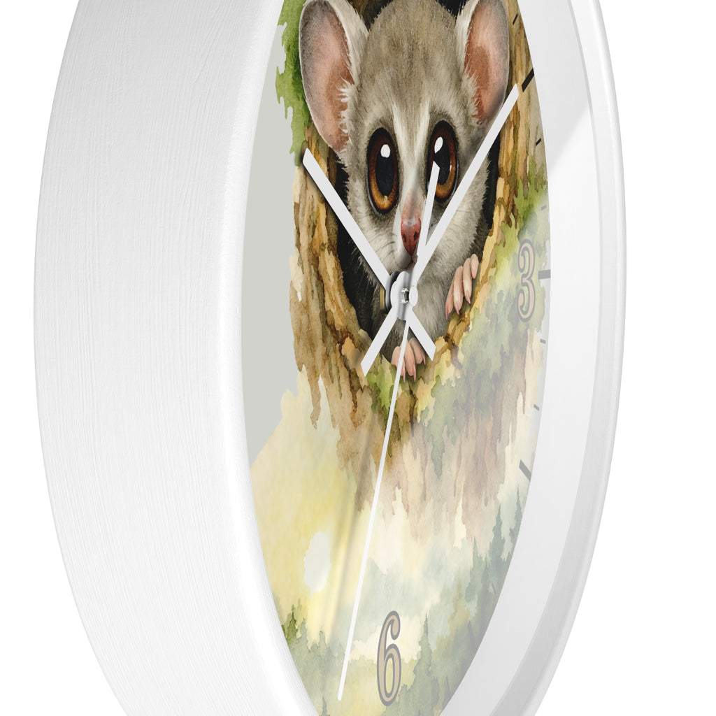 Galego Bush Baby Wall Clock — Watercolor Wildlife Nursery Decor