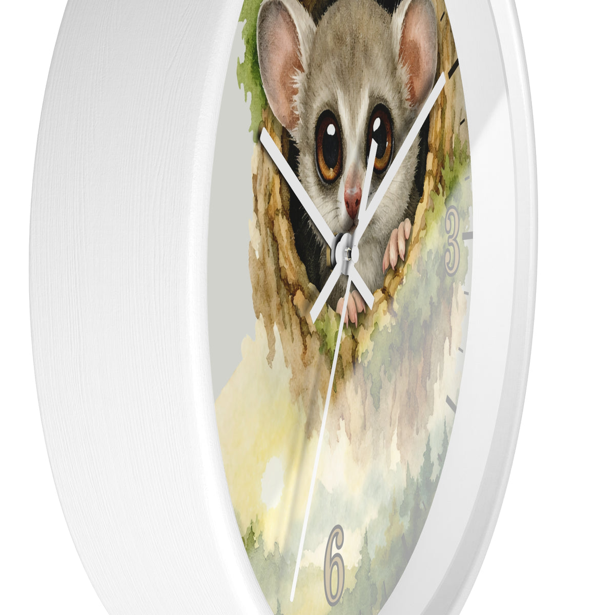 Galego Bush Baby Wall Clock — Watercolor Wildlife Nursery Decor