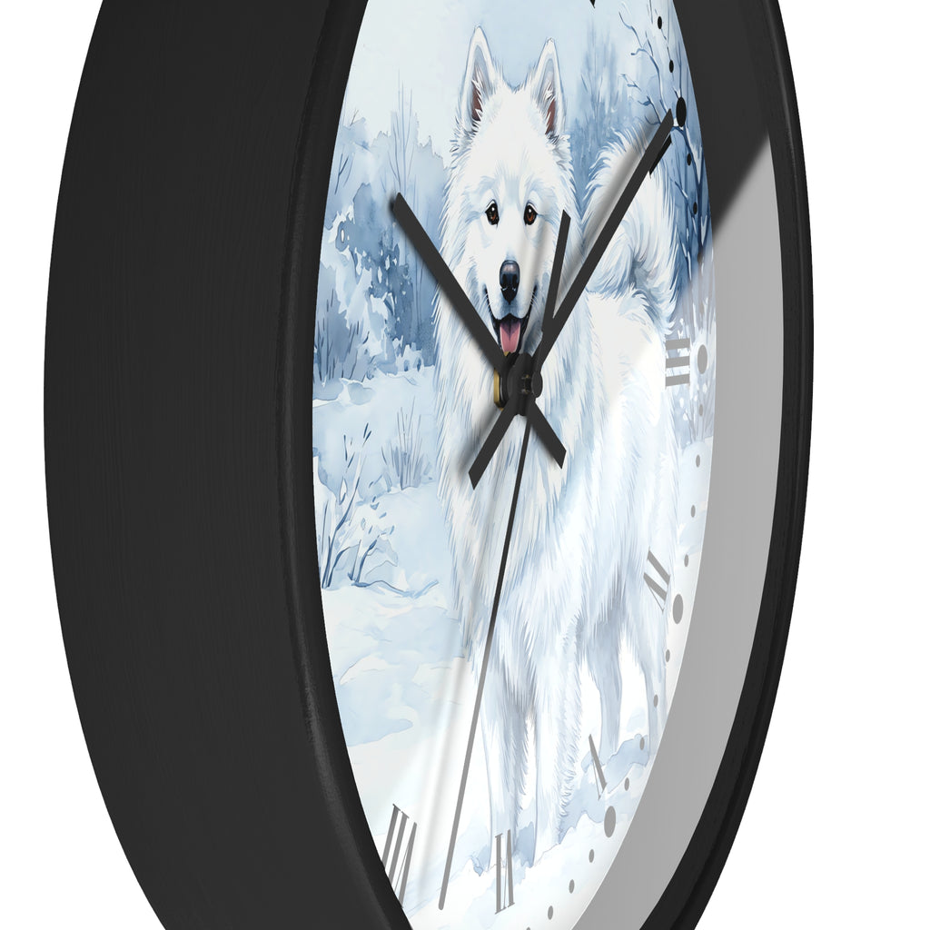 Watercolor Samoyed Wall Clock — Winter Dog Home Decor