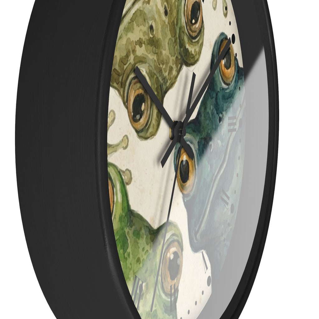 Frog Trio Wall Clock — Watercolor Amphibian Decor