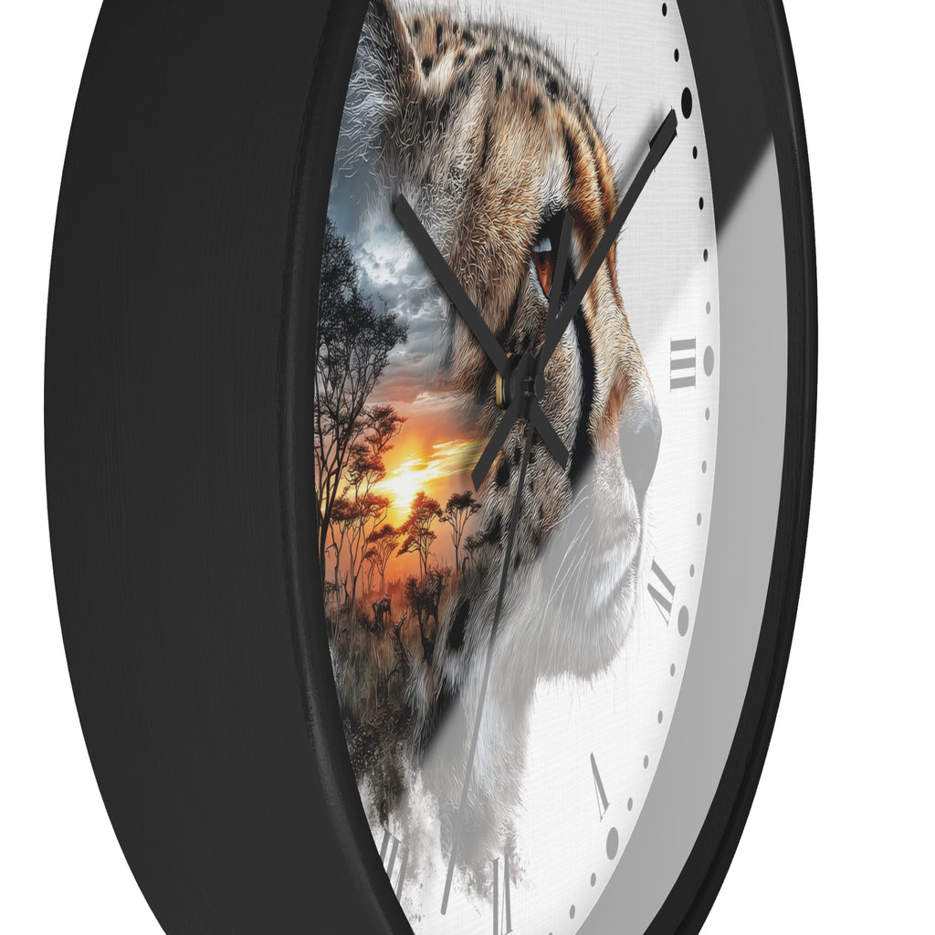 Cheetah Sunset Wall Clock — Safari Animal Landscape Decor