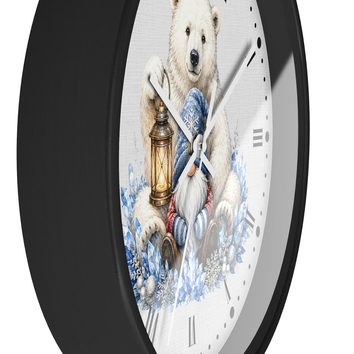Polar Bear & Gnome Winter Wall Clock — Rustic Holiday Nursery Decor