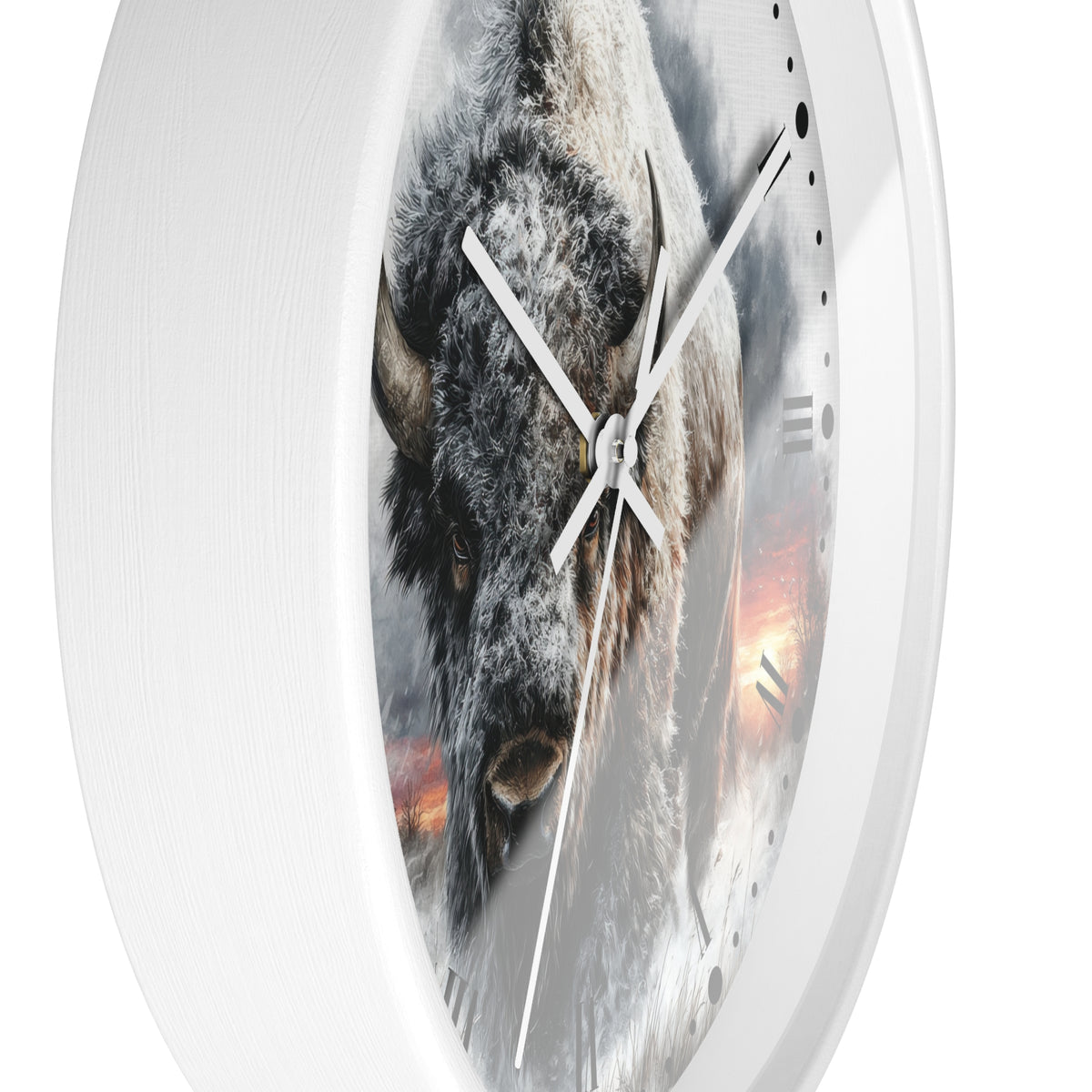 Winter Buffalo Wall Clock — Rustic Bison Decor
