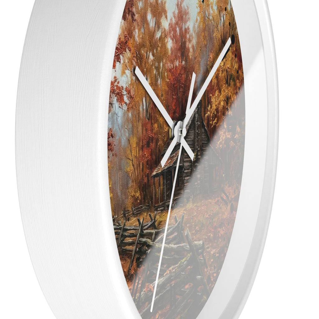 Rustic Autumn Cabin Wall Clock