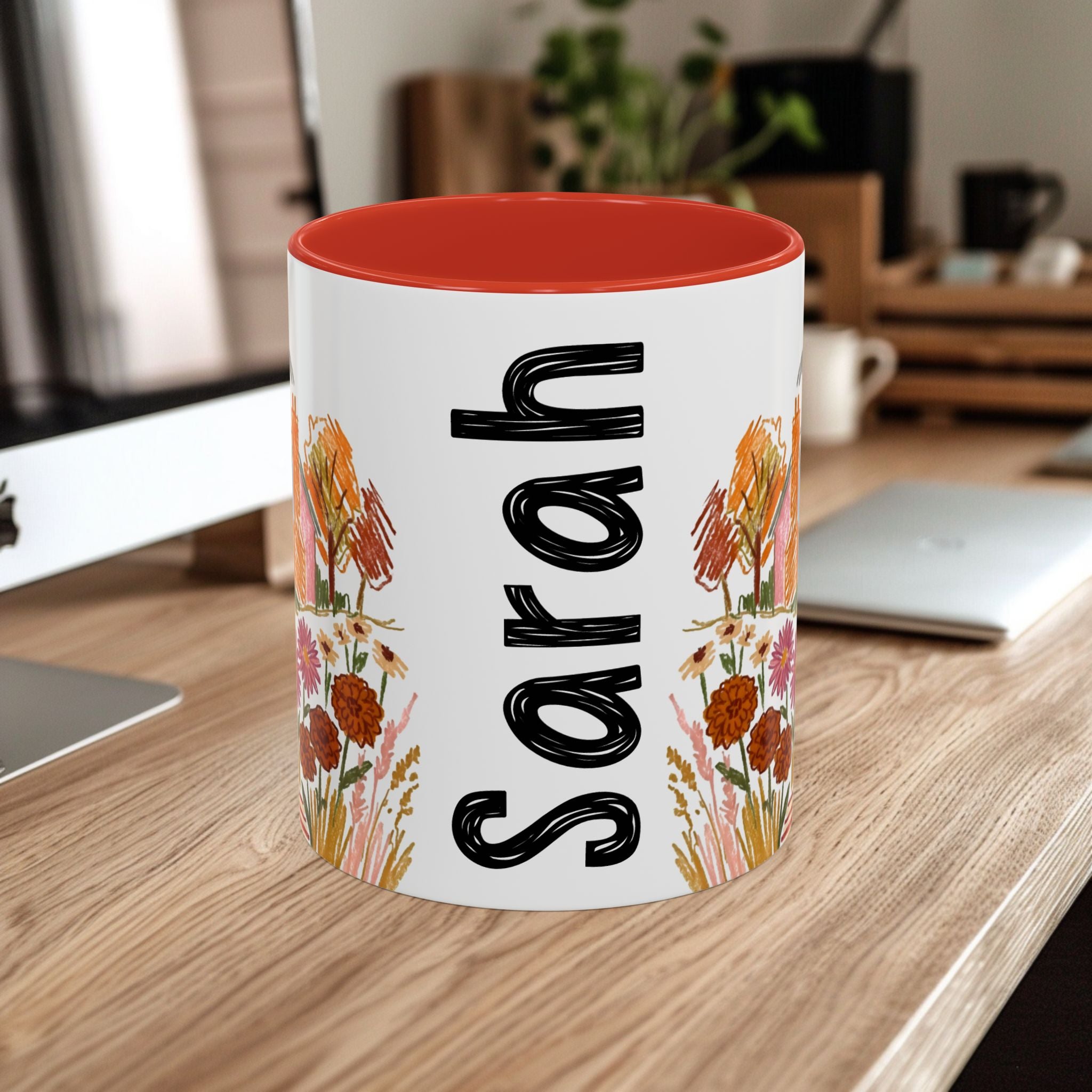 Personalized Floral Cottage Coffee Mug | Custom Name Accent Mug (11/15oz)