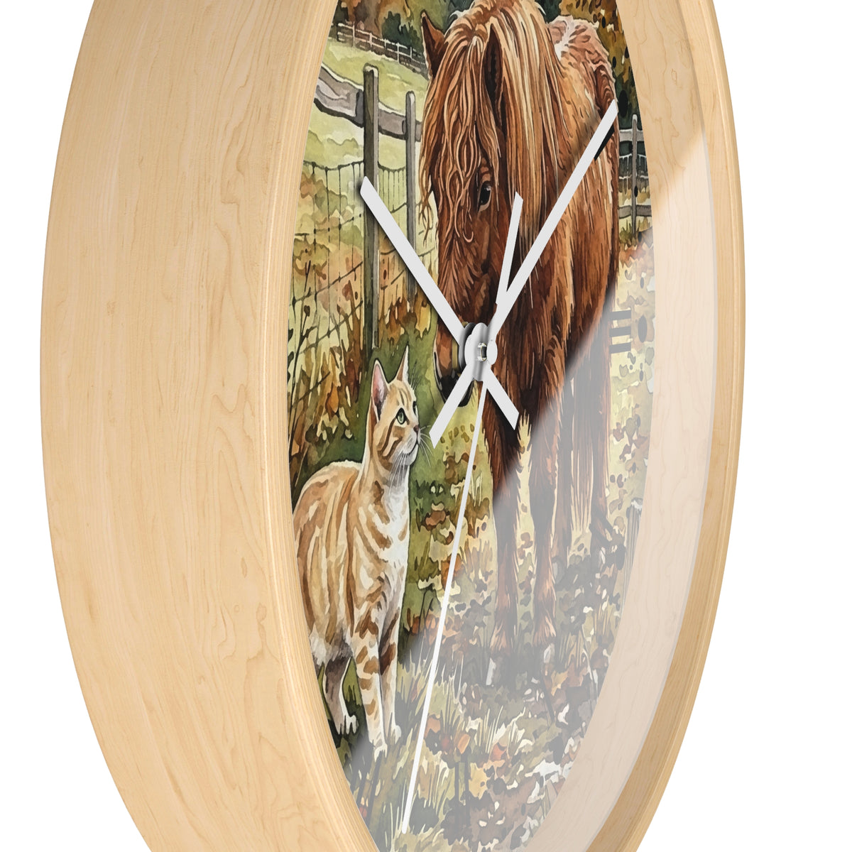 Pony and Tabby Cat Farmhouse Wood Wall Clock