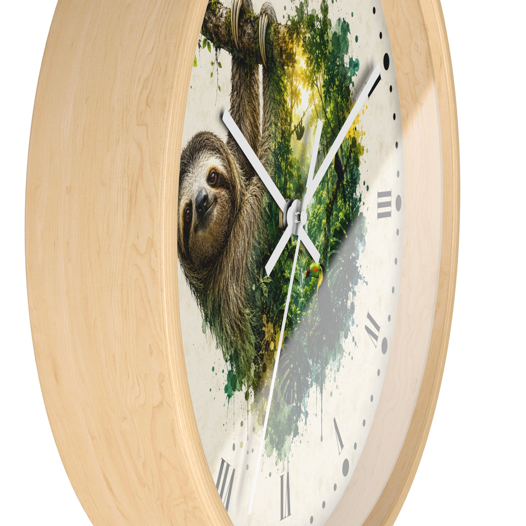 Sloth Toucan Layered Portrait Wall Clock — Tropical Animal Bird Decor
