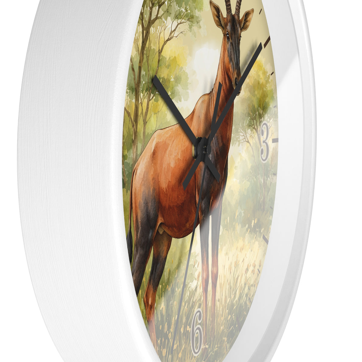 African Topi Antelope Wall Clock — Watercolor Wildlife Home Decor