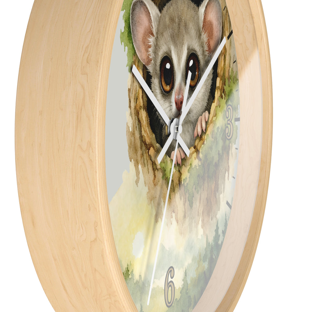 Galego Bush Baby Wall Clock — Watercolor Wildlife Nursery Decor