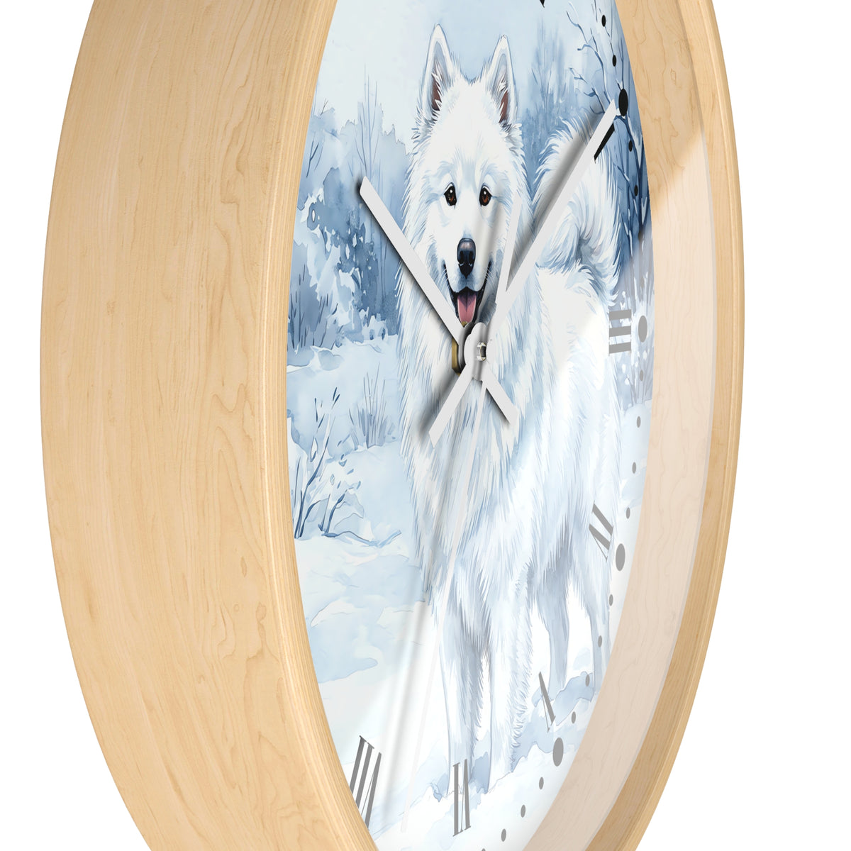 Watercolor Samoyed Wall Clock — Winter Dog Home Decor