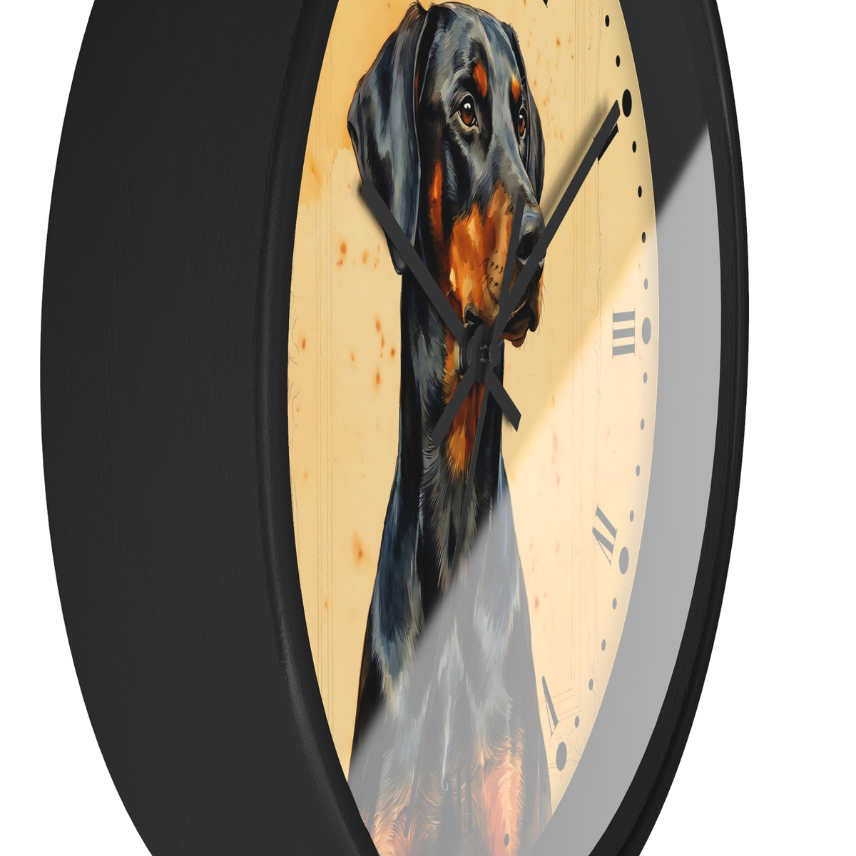 Doberman Pinscher Portrait Wall Clock — Rustic Dog Decor for Pet Lovers