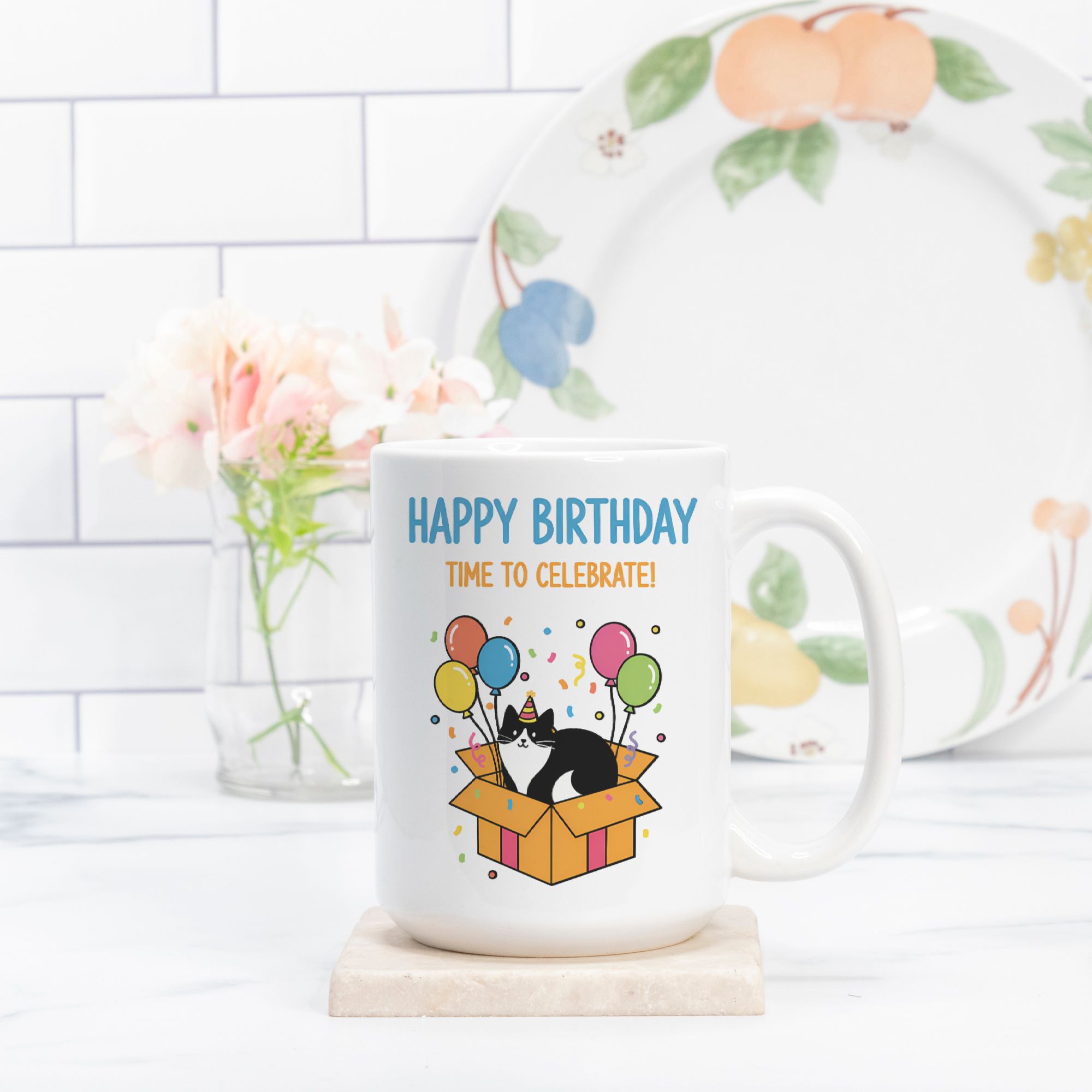 Cat Birthday Time To Celebrate Mug Deluxe 15oz.