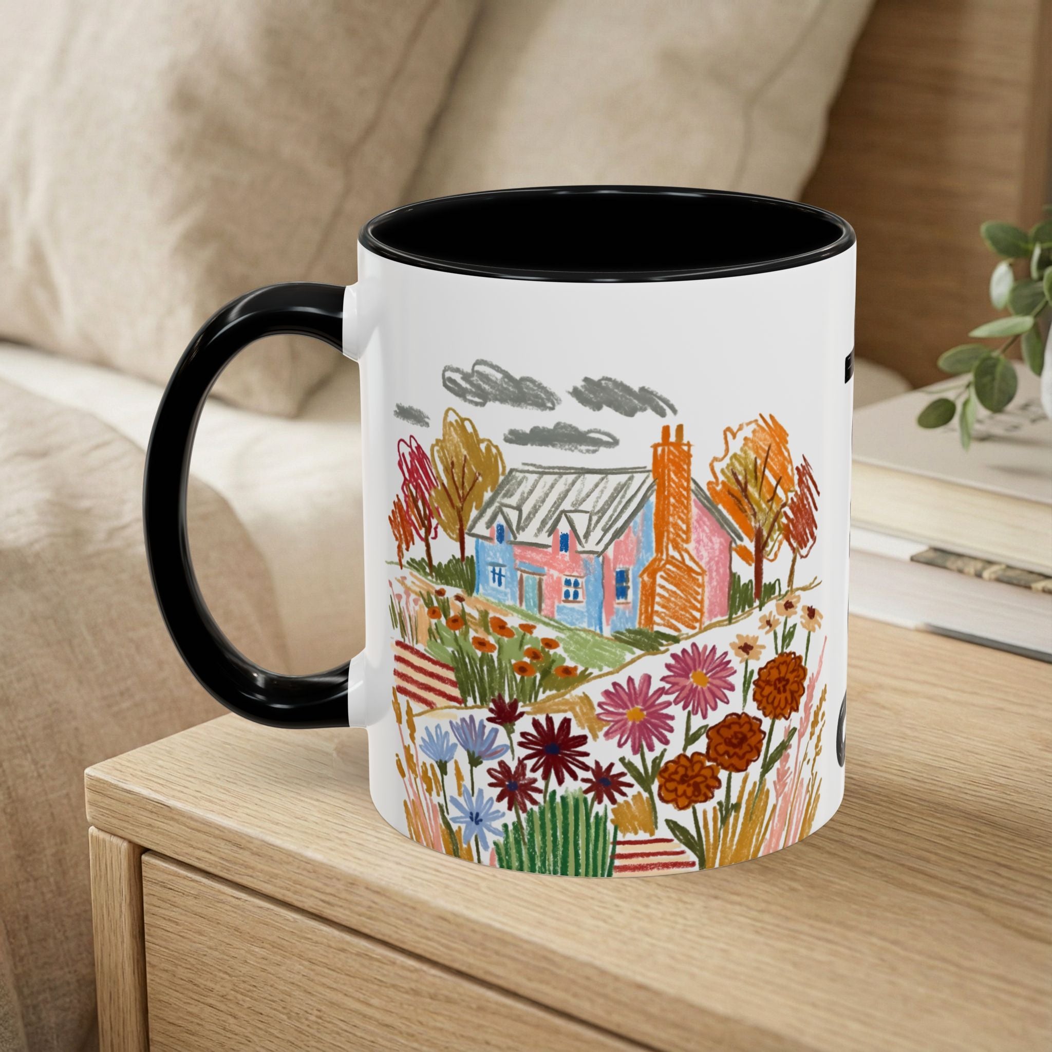 Personalized Floral Cottage Coffee Mug | Custom Name Accent Mug (11/15oz)
