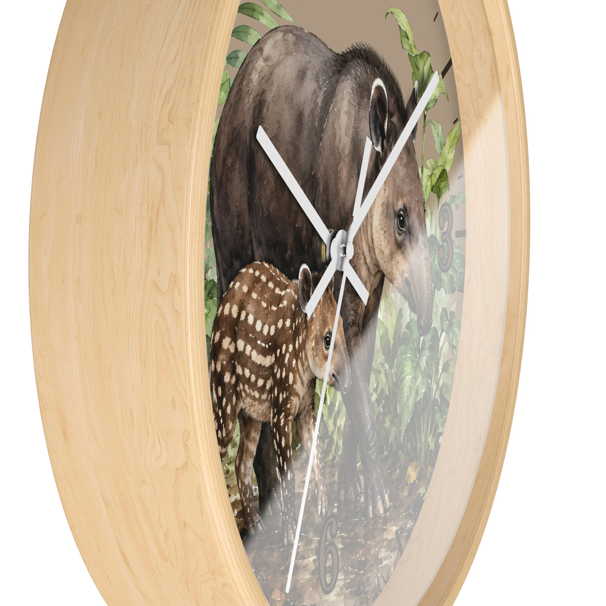 Baird's Tapir Family Wall Clock — Tropical Watercolor Jungle Nursery Decor
