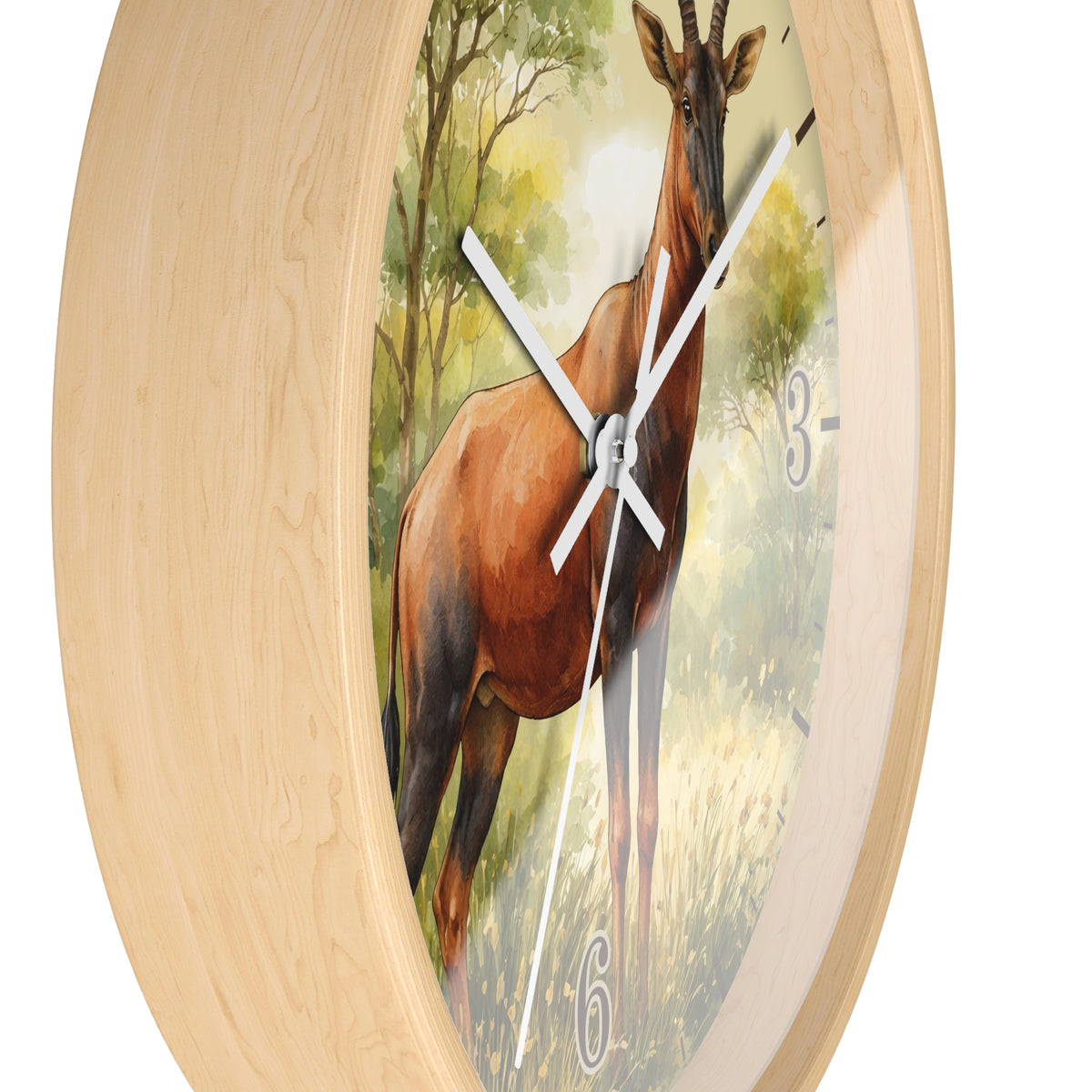 African Topi Antelope Wall Clock — Watercolor Wildlife Home Decor
