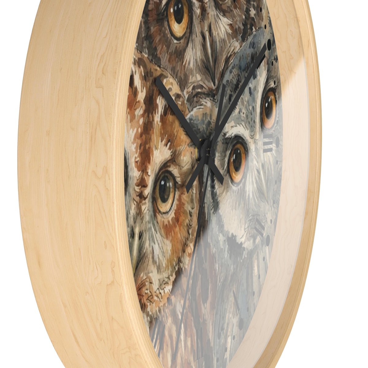 Owl Trio Wall Clock — Watercolor Woodland Bird Decor