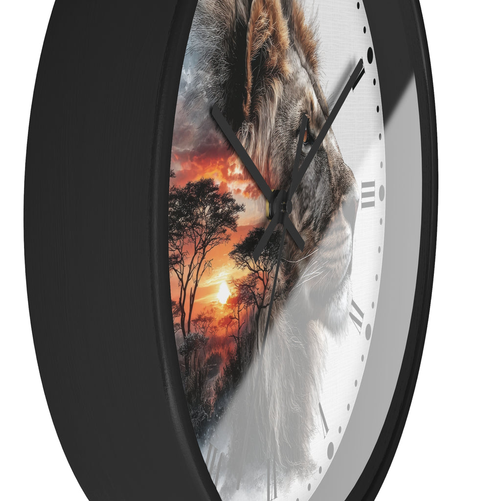 Lion African Sunset Wall Clock - Big Cat Safari Decor